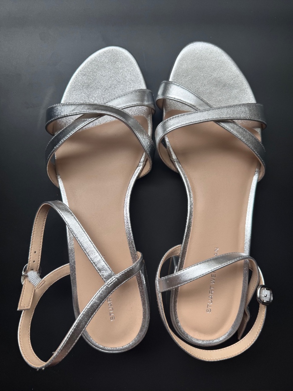 Stuart Weitzman Silver Block Kitten Hells, Size 11